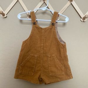 Vintage Zara baby girl romper overall mustard yellow shorts corduroy 12-18 month